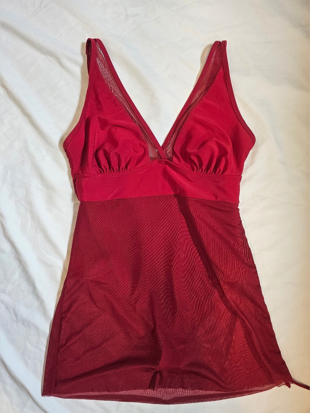 Red Swimsuit Dress Mesh Skirt- Medium
